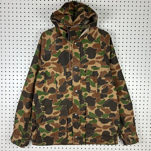 Trophy Club Camo Vintage Anorak Jacket Medium 90s Chore Hunting Woodland w/ HOOD - Picture 1 of 6